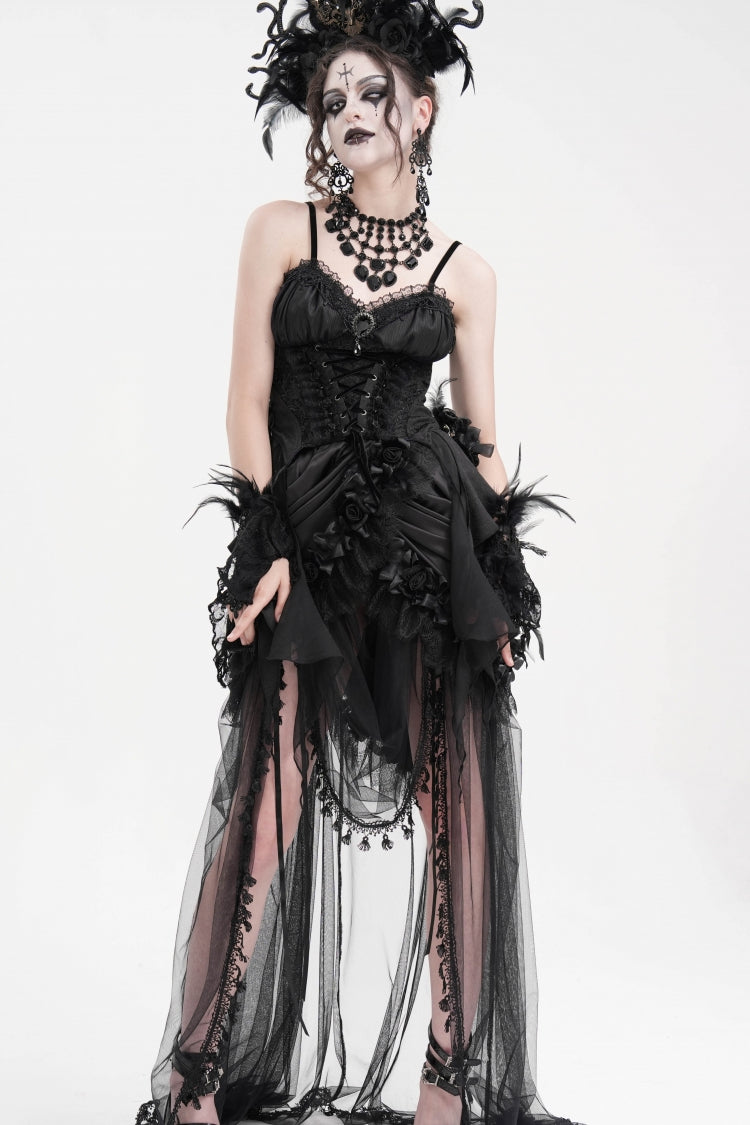 Black Lace Lace-Up Women's Gothic Overbust Corset - Product - 8