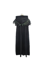 Black Detachable Feather 3D Ribbons Decorated Woollen Hooded Women's Gothic Cape - Product - 6