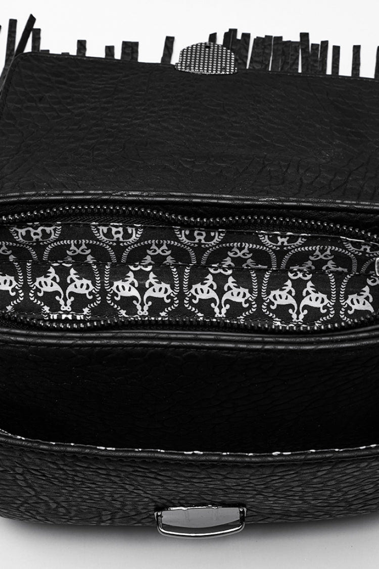 Black Studded Tassels Rivet Straps Faux Leather Women's Gothic Bag - Product - 9