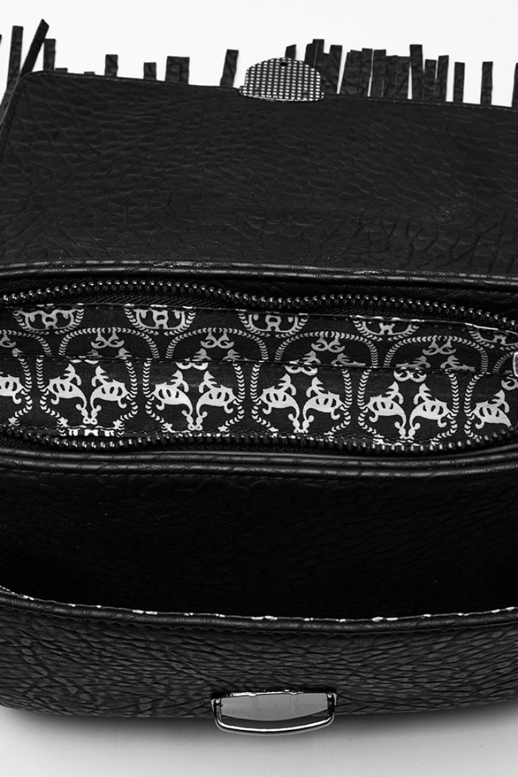Black Studded Tassels Rivet Straps Faux Leather Women's Gothic Bag - Product - 9