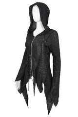 Black Vintage Hooded With Leather Details Women's Punk Jackets - Product - 6