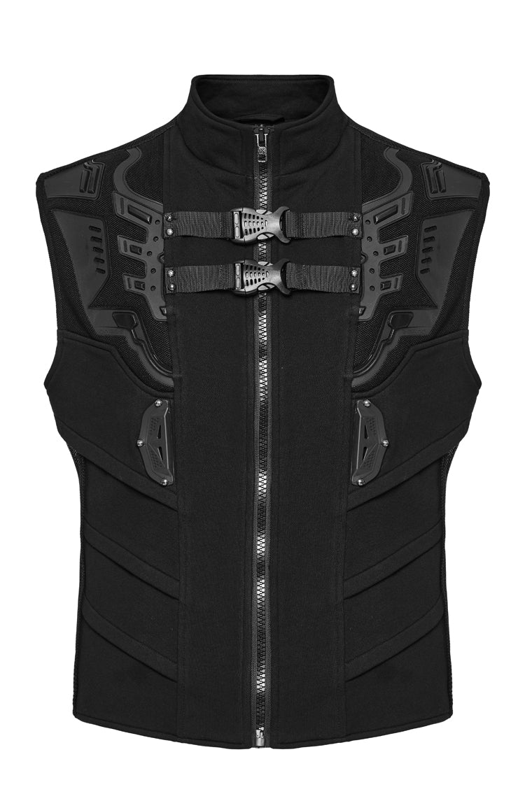 Black Sleeveless Bucke-up Zip Men's Punk Vest - Product - 3
