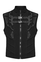 Black Sleeveless Bucke-up Zip Men's Punk Vest - Product - 3
