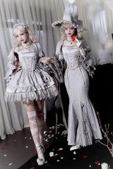 Silver Grey [Twilight] Multi-Layered Ruffle Hollow Lace Gothic Witch Lolita Skirt - Product - 5