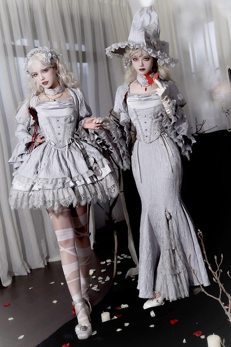 Silver Grey [Twilight] Multi-Layered Ruffle Hollow Lace Gothic Witch Lolita Skirt - Product - 5