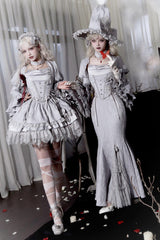 Silver Grey [Twilight] Ruffle Lace Irregular Gothic Witch Lolita Fishtail Skirt Set - Product - 4