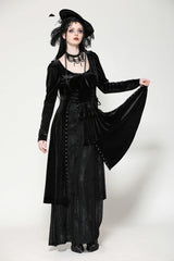Black Long Sleeves Eyelets Side Slit Women's Gothic Maxi Dresses Wedding Dress - Product - 8