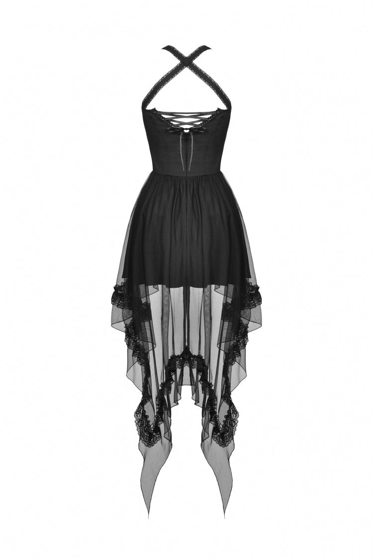 Black Sleeveless Lace-Up Layered Swallowtail Lace Women's Gothic Wedding Dress - Product - 12