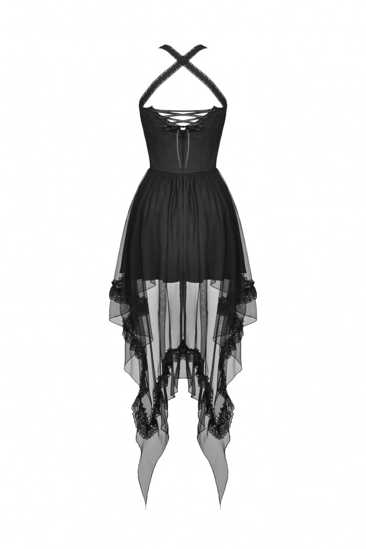 Black Sleeveless Lace-Up Layered Swallowtail Lace Women's Gothic Wedding Dress - Product - 12