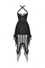 Black Sleeveless Lace-Up Layered Swallowtail Lace Women's Gothic Wedding Dress - Product - 12