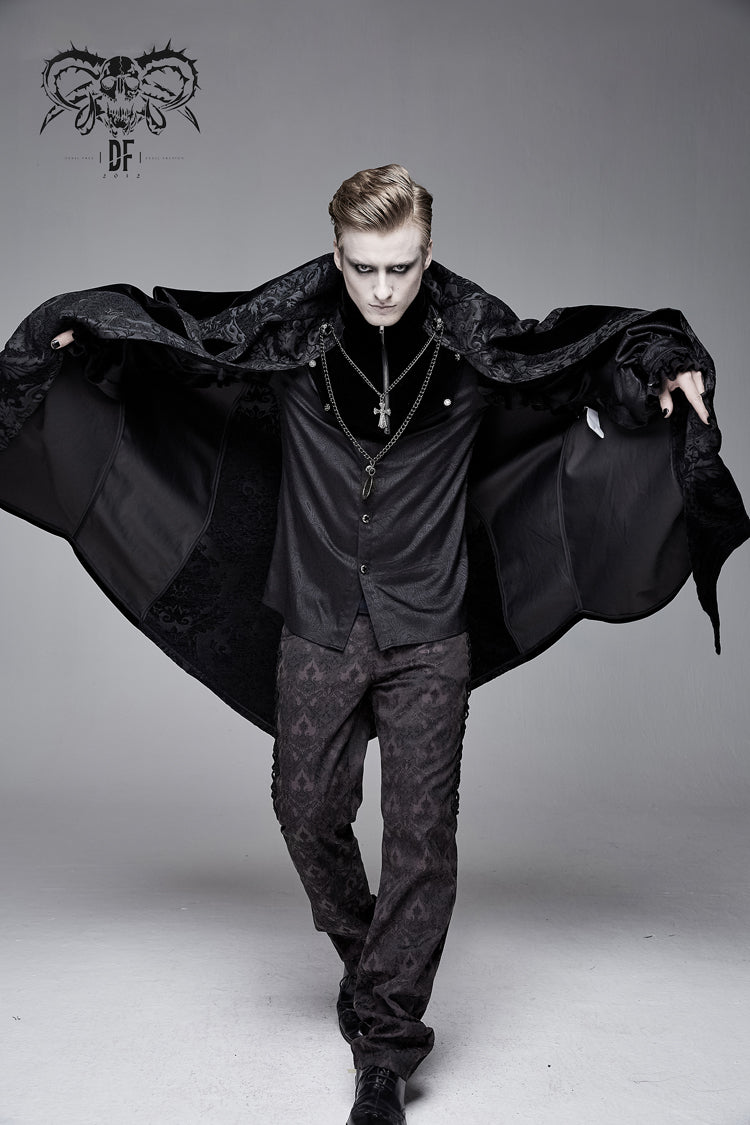 Black Removable Chain Pendant Short Front And Long Back Men's Gothic Cloak - Product - 2