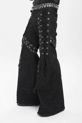 Black Spliced Lace-Up Mesh Ripped Men's Punk Baggy Pants - Product - 3