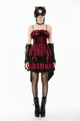 Wine Red Corset Lace-Up Velvet Irregular Pointed Tail Women's Lolita Gothic Cami Mini Dress - Product - 7