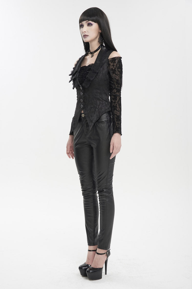 Black Plum Blossom Texture Deep V Back Rope Adjustable Women's Gothic Vest - Product - 4