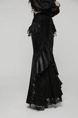 Black Printed Cut-Out Embroidered Lace Slim Irregular Women's Gothic Gorgeous Palace Cosplay Fishtail Skirt - Product - 2