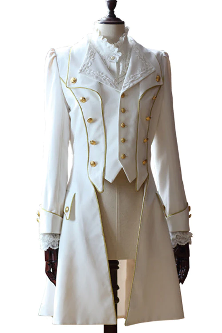 Prince Retro Immortal Black and White Rose Single Breasted Ouji Fashion Lolita Coat - White - 1