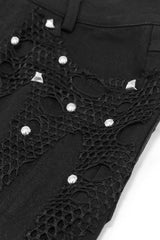 Black Short Front Long Back Worn Nipped Waist Punk Twill Package Hip Half Fishtail Skirt - Product - 5