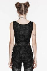 Sleeveless Print Hollow Lace Mesh Sheer Womens Steampunk Bodysuit 3 Colors - Product - 3