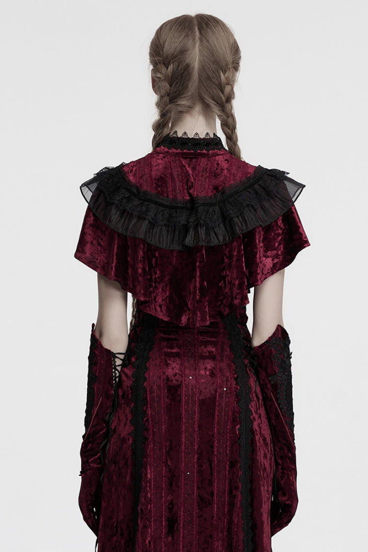 Red Sleeveless Ruffle Stitching Lace Women's Gothic Cape - Product - 3
