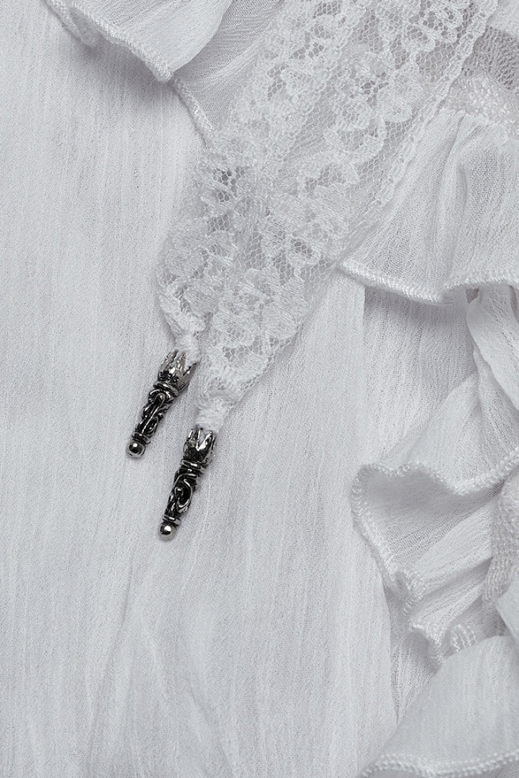 White Ruffle Stitching Lace Lace-Up High/low Women's Gothic Skirt - Product - 8