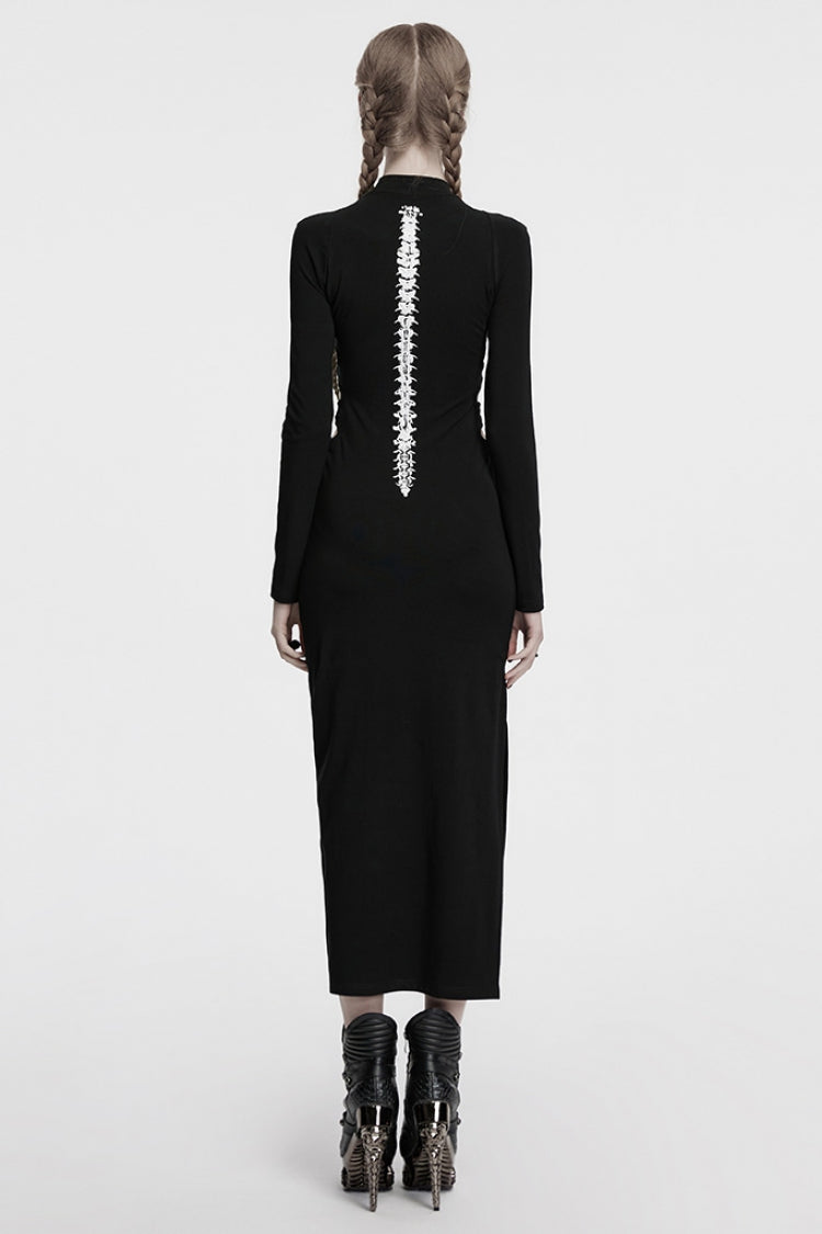 Black Long Sleeves Skeleton Print Cutout Hollow Women's Gothic Dress - Product - 3