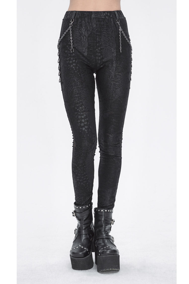 Black Jacquard Print Stitching Lace Women's Punk Pants - Product - 2