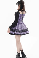 Purple [Witch Time] Long Sleeves Plaid Print Bowknot Lace Sweet Lolita Dress - Product - 5