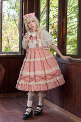 Kindergarten Class Theme Short Sleeves Jacquard Ruffle Bowknot Sweet Lolita Dress 3 Colors - Product - 3