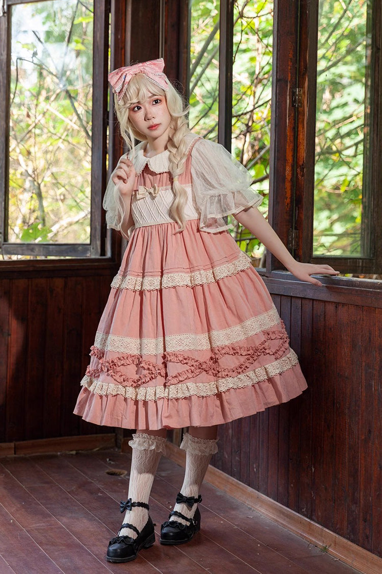 Kindergarten Class Theme Short Sleeves Jacquard Ruffle Bowknot Sweet Lolita Dress 3 Colors - Product - 3