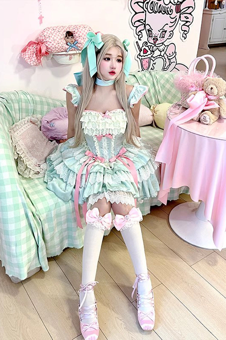 Green [Mints] Multi-Layered Ruffle Bowknot Lace Sweet Ballet Lolita Dress - Product - 2