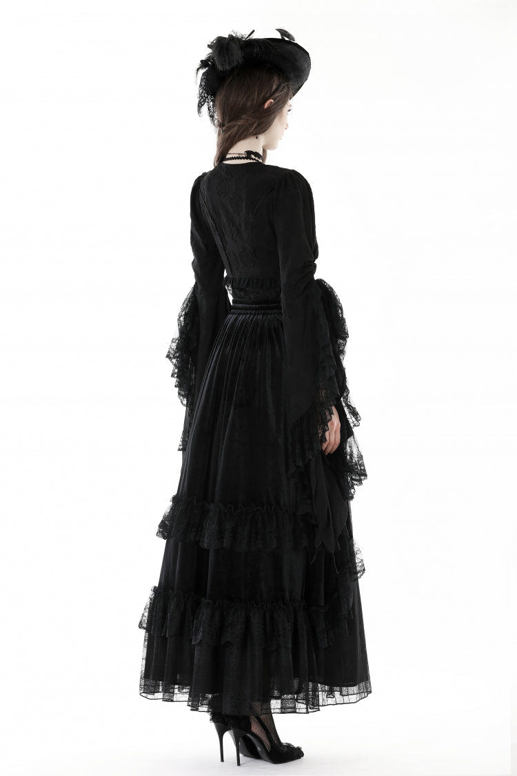 Black Women's Gothic Vintage Long Flared Sleeves Lace Splice Shrug - Product - 11