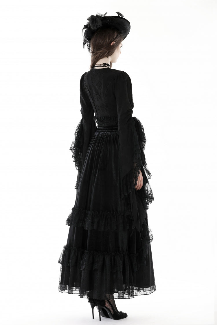 Black Women's Gothic Vintage Long Flared Sleeves Lace Splice Shrug - Product - 11