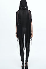 Black Mesh Wavy Sideline Long Women's Punk Hooded Bat Shawl - Product - 6