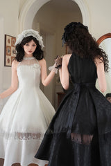 White [Flowers in the Mist] Off Shoulder Halterneck Print Ruffle Gothic Elegant Lolita Dress - Product - 7