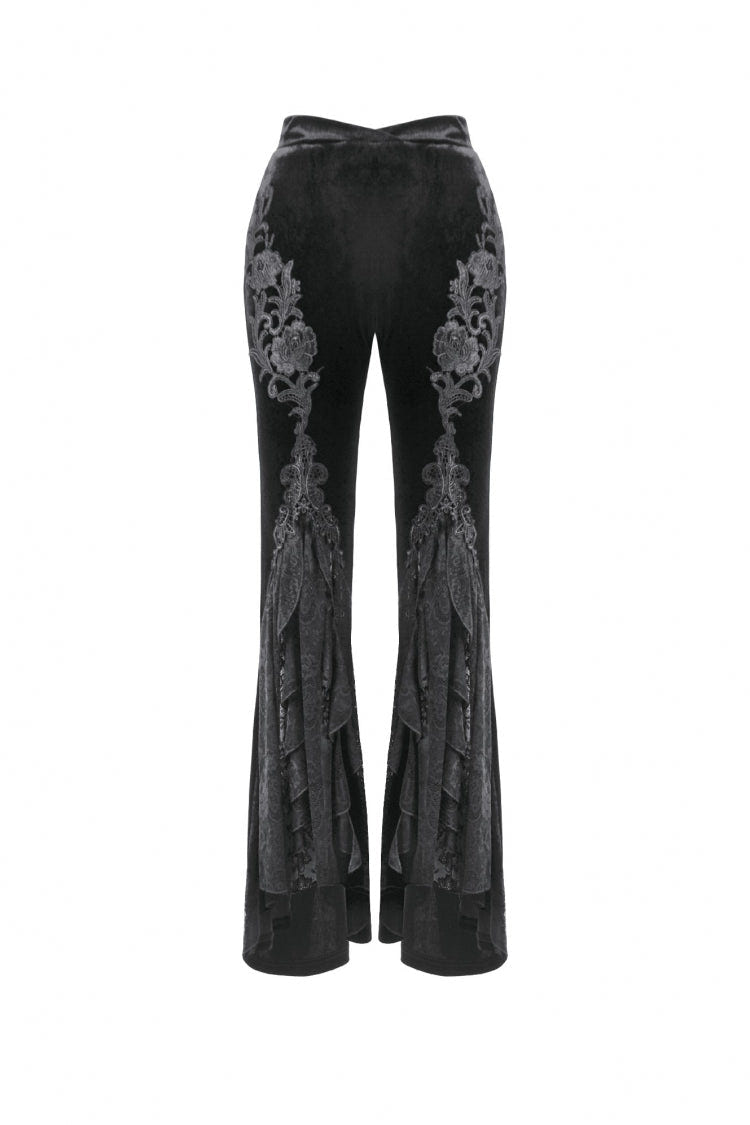 Black Women's Gothic Floral Embroidered Lace Flared Pants - Product - 3