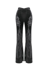 Black Women's Gothic Floral Embroidered Lace Flared Pants - Product - 3