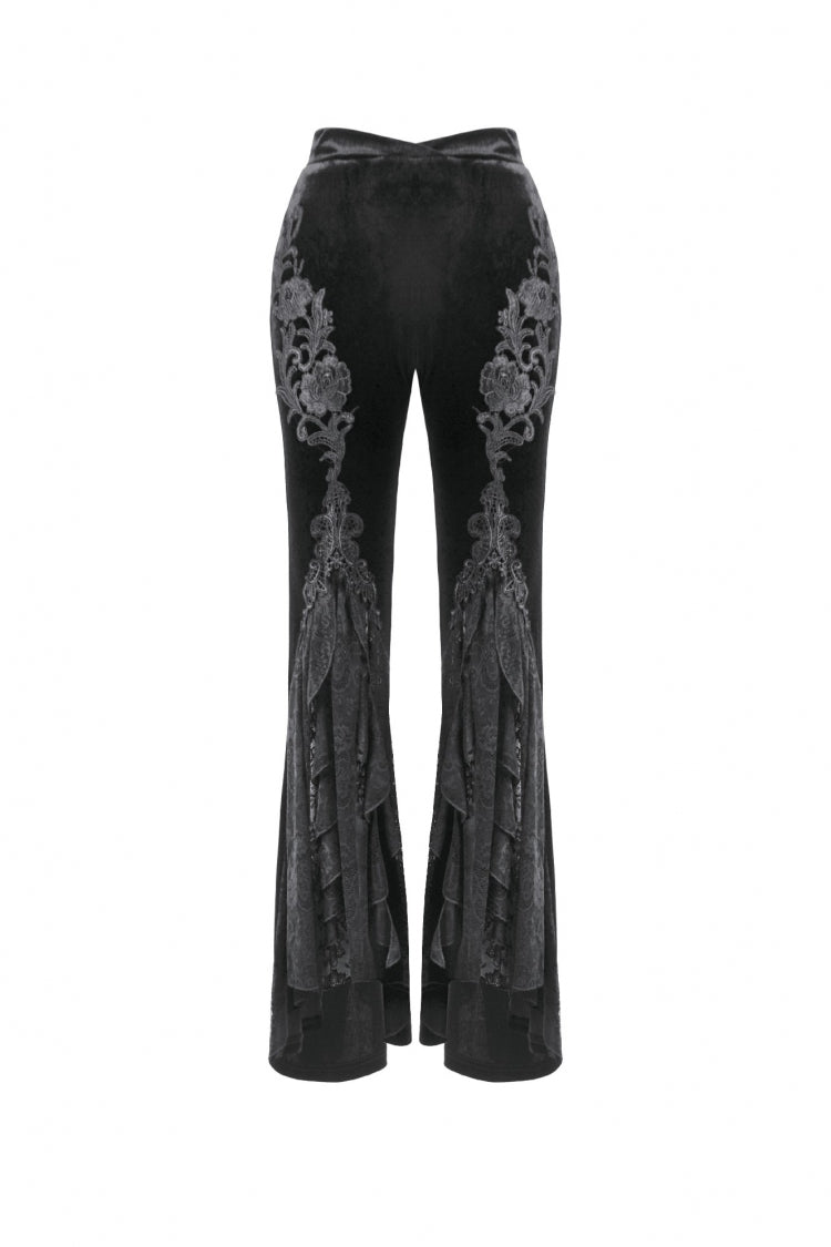 Black Women's Gothic Floral Embroidered Lace Flared Pants - Product - 3