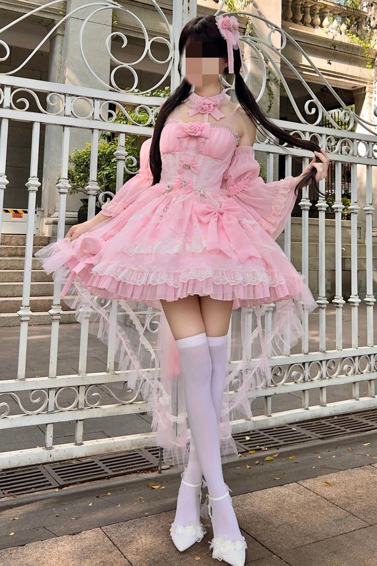 Galaxy Flower Language Multi-Layered Ruffle Bowknot Sweet Lolita Tube Top Dress 2 Colors - Product - 7