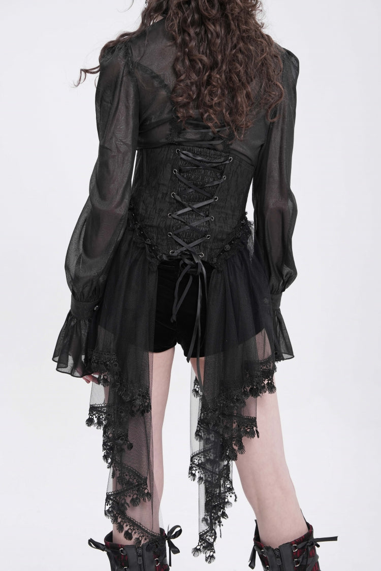 Black Stitching Lace Lace-Up Mesh Women's Gothic Underbust Corset - Product - 5