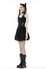 Black Cross Spider Mesh Buckled Zippered Women's Punk Slip Dress - Product - 2