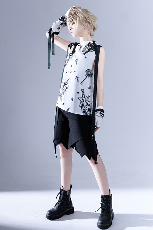 Black Spooky Shadow Irregular High Waisted Ouji Lolita Shorts - Product - 6