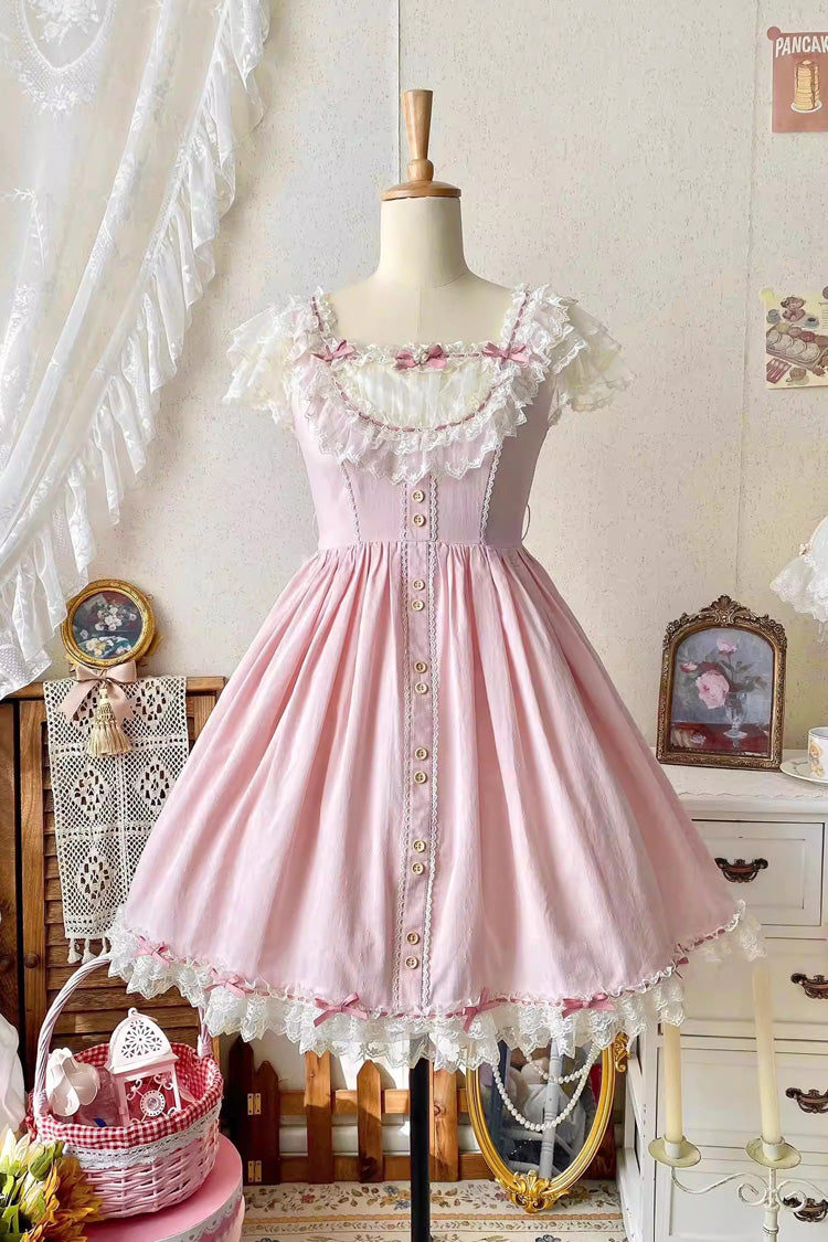 Pink [Sakura’s Spring Resonance] Sleeveless Ruffled Bow Sweet Lolita Jsk Dress (Short Version) - Product - 8