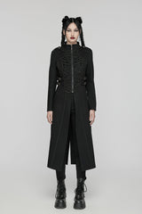 Black Stand Collar Chain Zipper Long Sleeves Women's Gothic Long Coat - Product - 2
