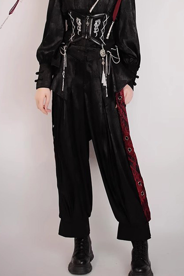 [Bone Dragon] Long Sleeves Ouji Fashion Classic Lolita Pants 2 Colors - Black/Red - 4