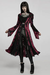 Red/Black Long Trumpet Sleeves Stitching Hooded Womens Gothic Vintage Coat - Product - 4