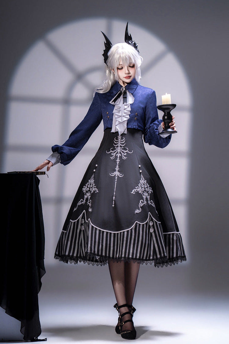 Black Printed Embroidered Gothic Vintage Elegant Lolita Jsk Dress Set - Product - 7