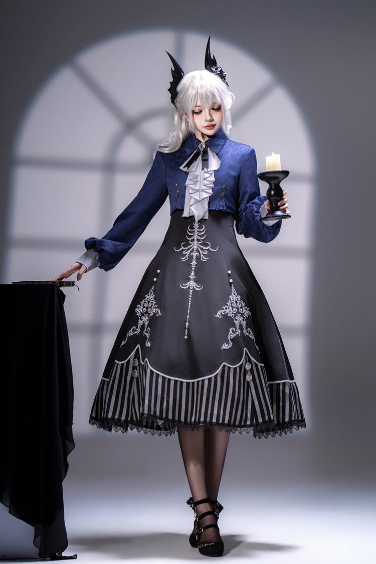 Black Printed Embroidered Gothic Vintage Elegant Lolita Jsk Dress Set - Product - 7