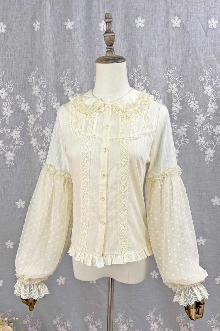 [Candy Stick] Doll Collar Long Lantern Sleeves Ruffled Lace Sweet Elegant Lolita Blouse 4 Colors - Product - 8