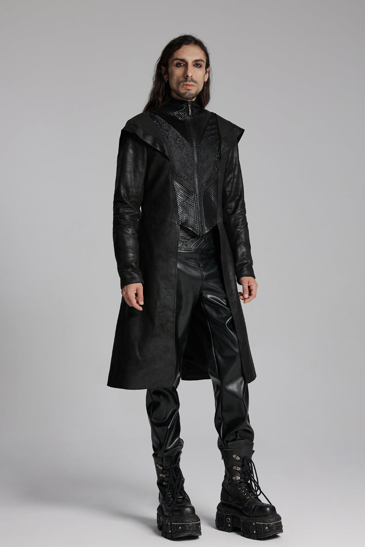 Black Zip Pleated Hooded Men's Gothic Jacket - Product - 5