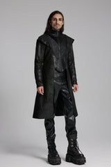 Black Zip Pleated Hooded Men's Gothic Jacket - Product - 5